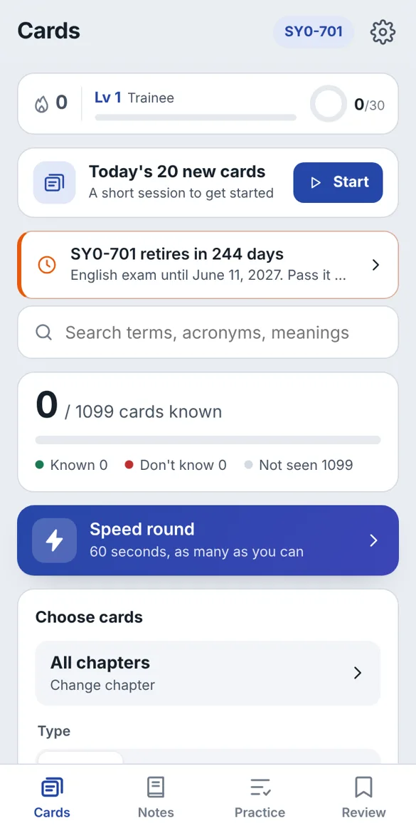 Term cards home screen